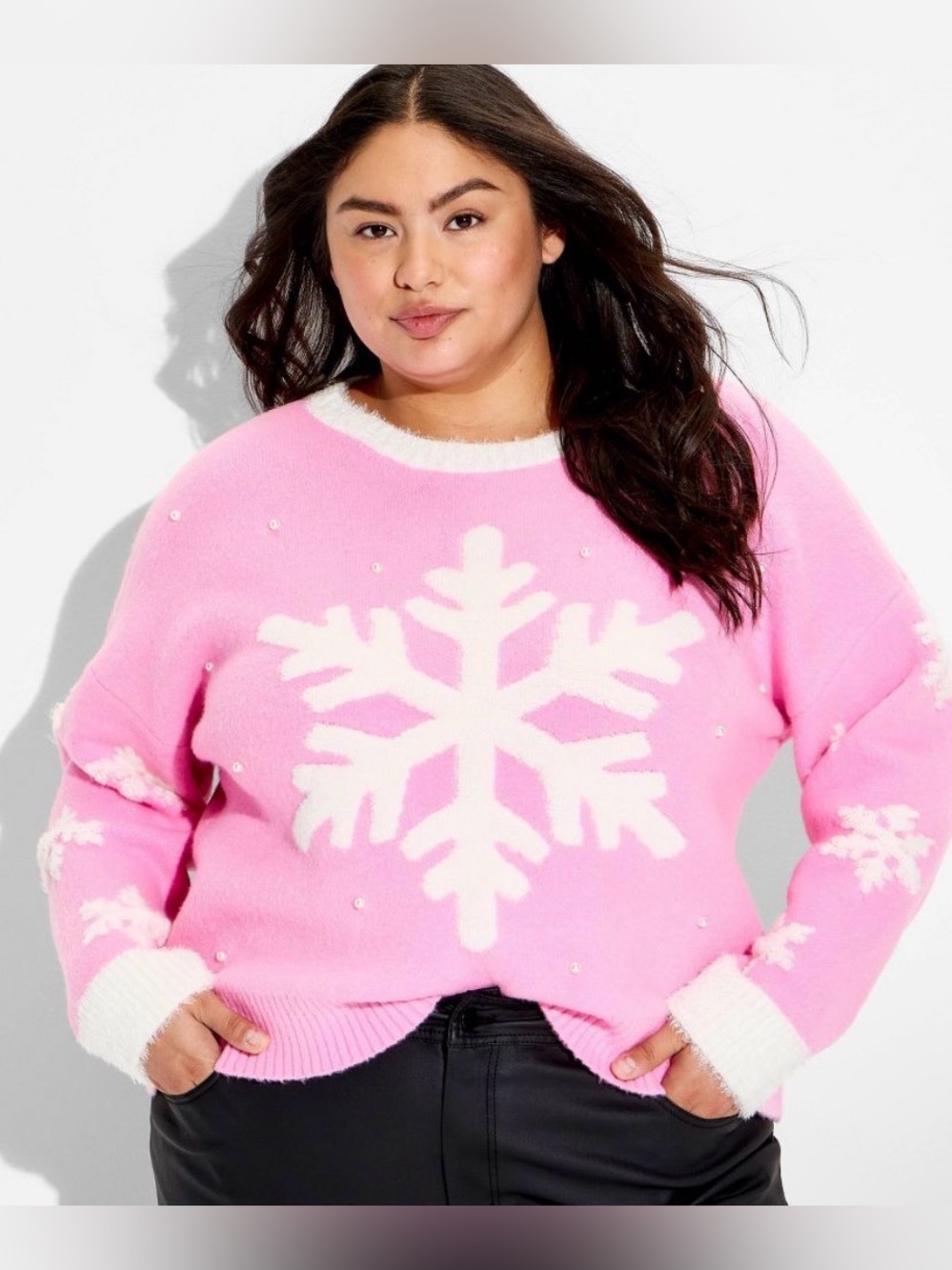 33 Degrees Women Snowflake Festive Graphic Sweater Ribbed Knit Long Sleeve XXL